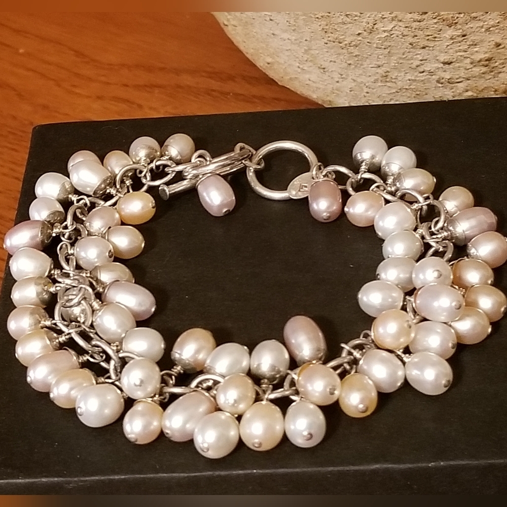 RARE Silpada Sterling Silver & Pearl Cha Cha Bracelet